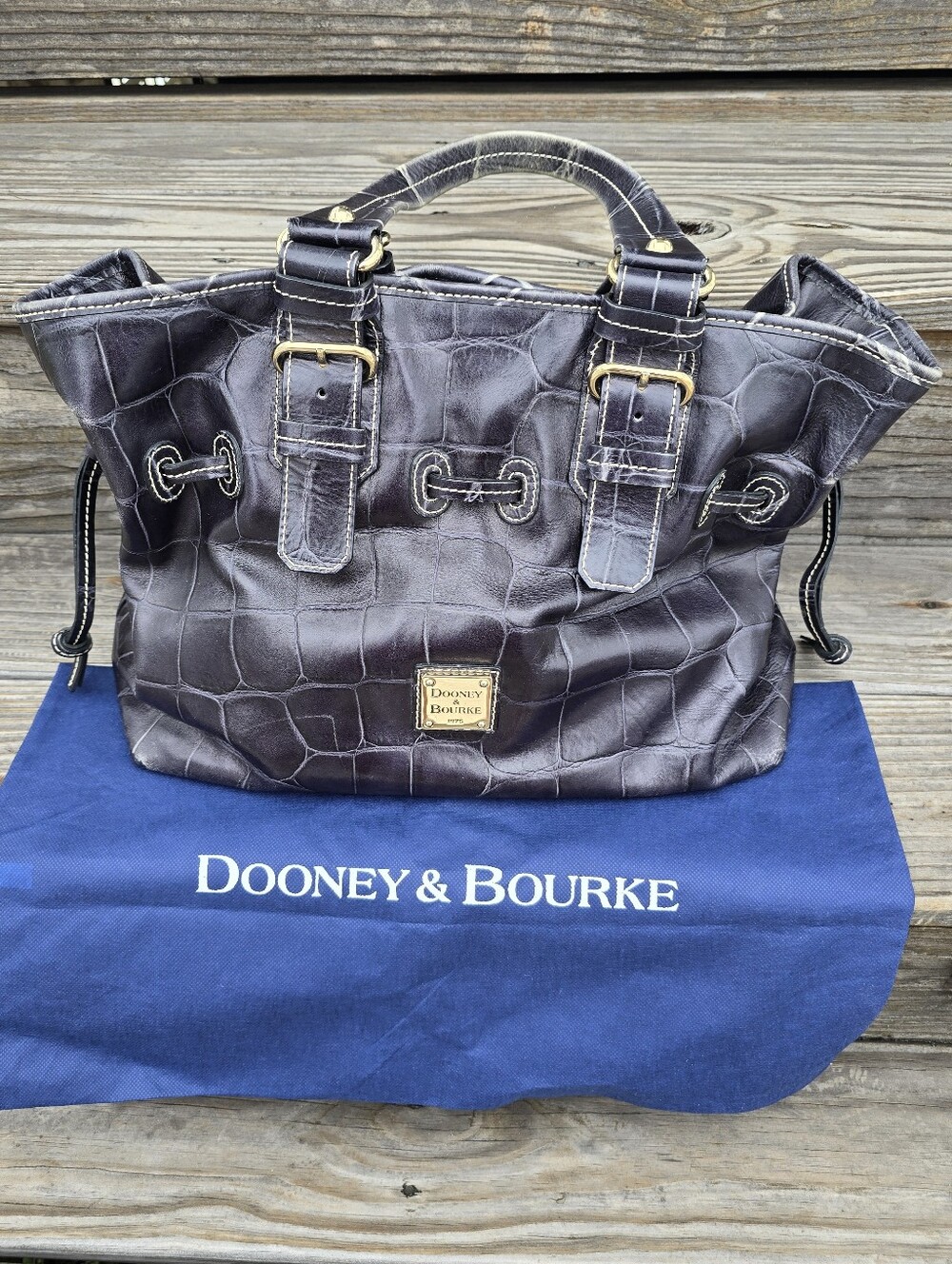 Dooney & Bourke Black Croc-Embossed Leather Tote & Dust Bag